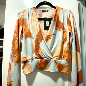 NWT Fashionnova Top Swirl Tan Blue Brown Medium